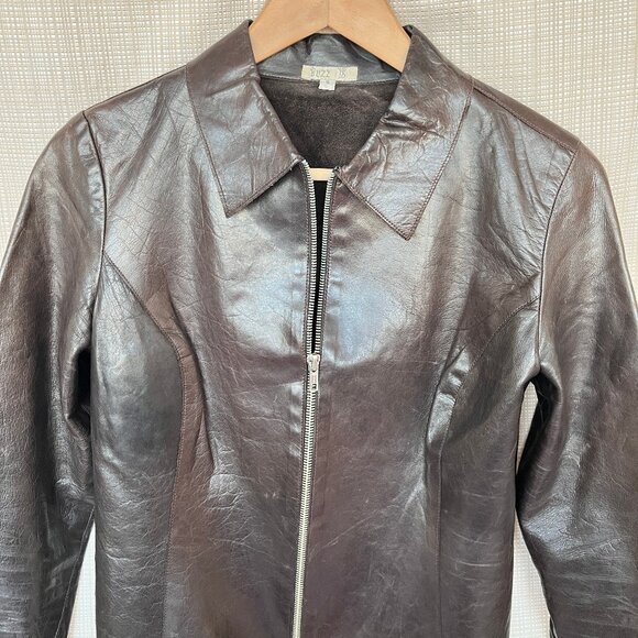 Vintage Dark Brown Fitted Leather Jacket Distressed Rare Buzz 18 Celeb Y… - Picture 3 of 17